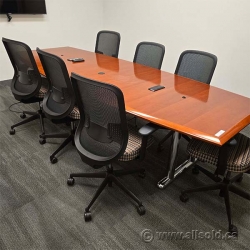 10ft Medium Maple Boardroom Table w/ Power Grommets, Chrome Legs